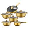 Набор из 12 предметов антипригарной посуды из нержавеющей стали с позолоченными ручками