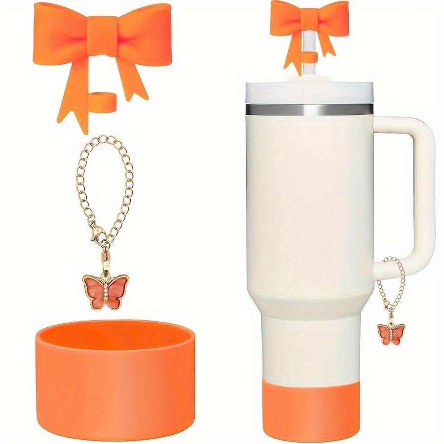 3Pcs Bow Straw Cover for Cup Pink Butterfly Chain Silicone Boot Pink Cup Accessories Set for 30/40 OZ Tumbler