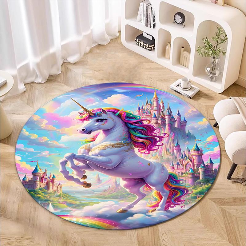 Rainbow Unicorn Fantasy Sky Round Rug Home Soft Decorative Anti Slip Yoga Table And Chair Mat Carpet Outdoor Floor Mat Carpet S4