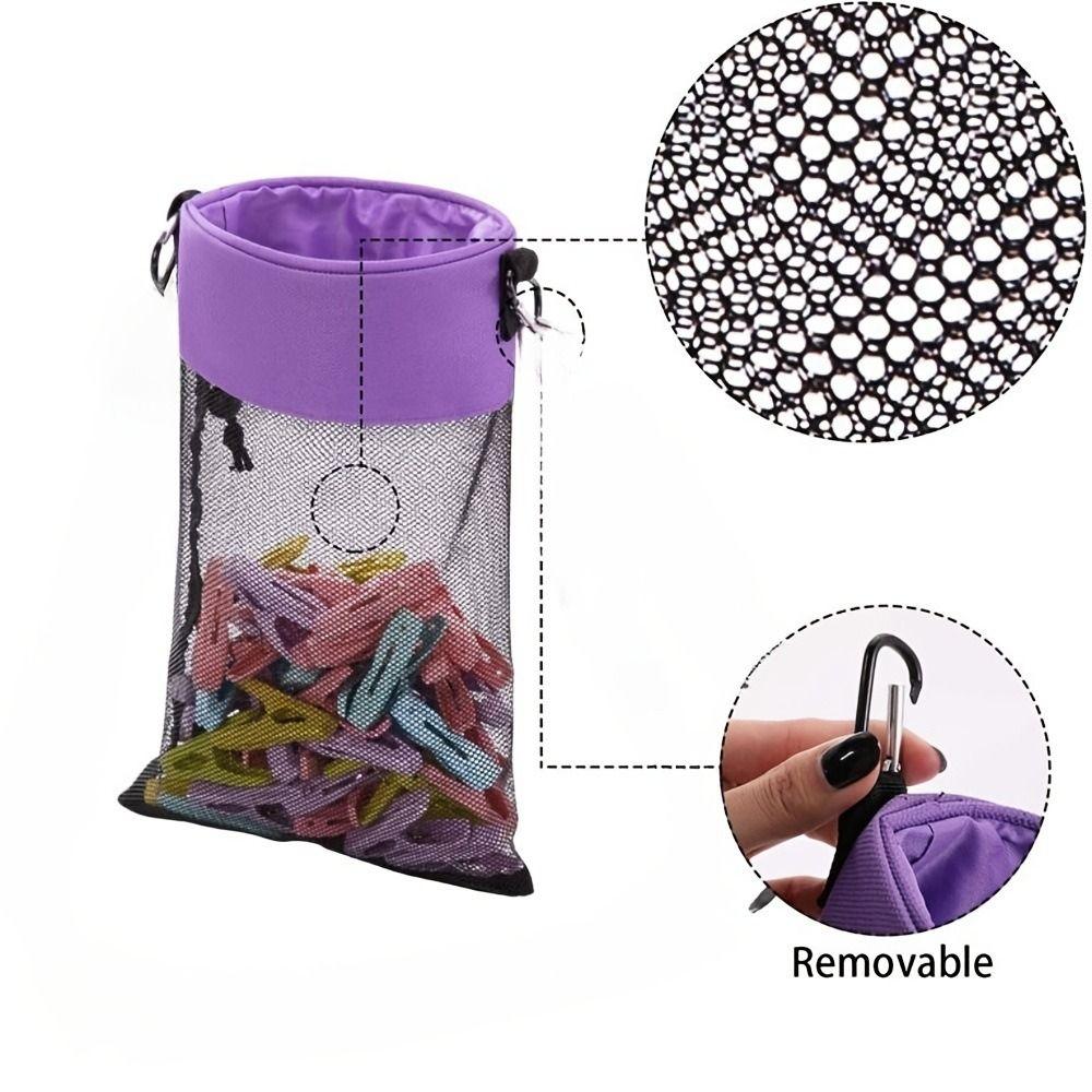 Lightweight Compact Beach Bag Drawstring Closure Hanging Grid Bag Clothes Pins Storage