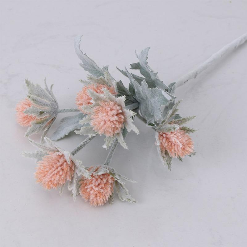 5 шт. искусственных цветов искусственный флокированный Eryngium пластиковые искусственные растения для дома, свадьбы, офиса, спальни, гостиной, журнального столика, украшения