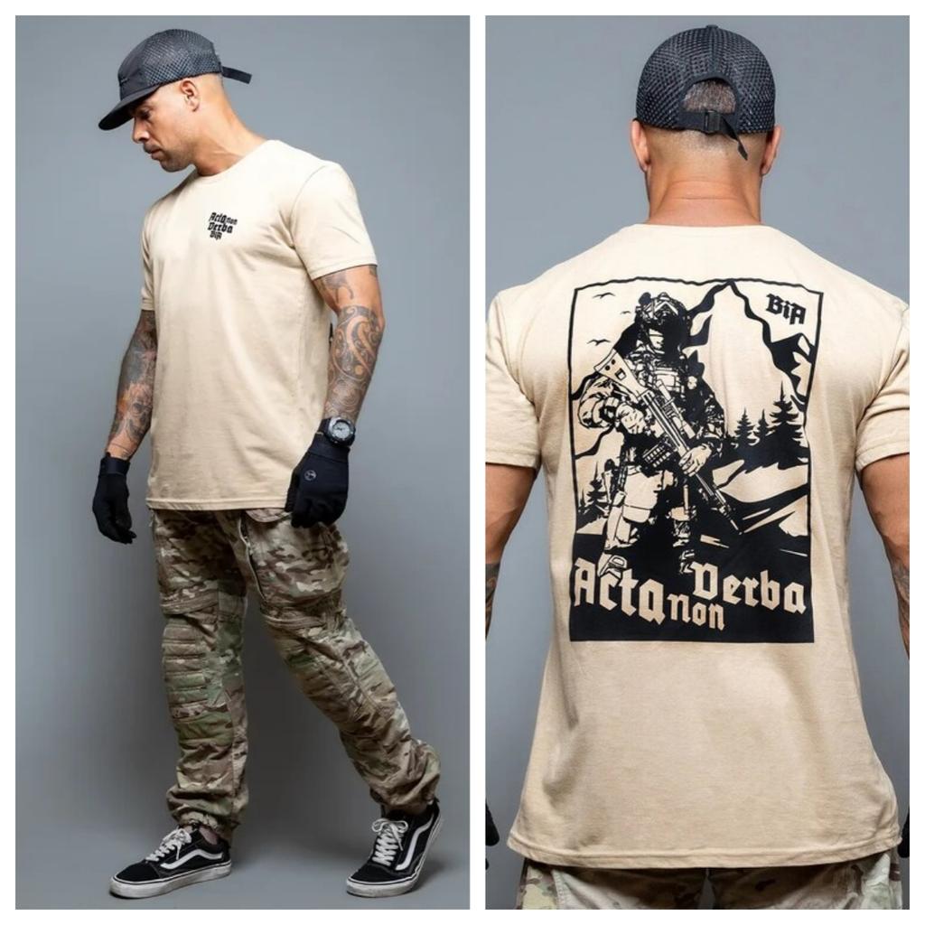 Brothers in Arms Acta Non Verba Military Tactics TShirt Cotton Graphic Tee Unisex Unisex Summer Streetwear