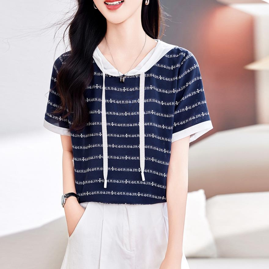 Летняя шелковая футболка из двойного крепа женская повседневная свободная с коротким рукавом из шелка тутового дерева худи топ модный