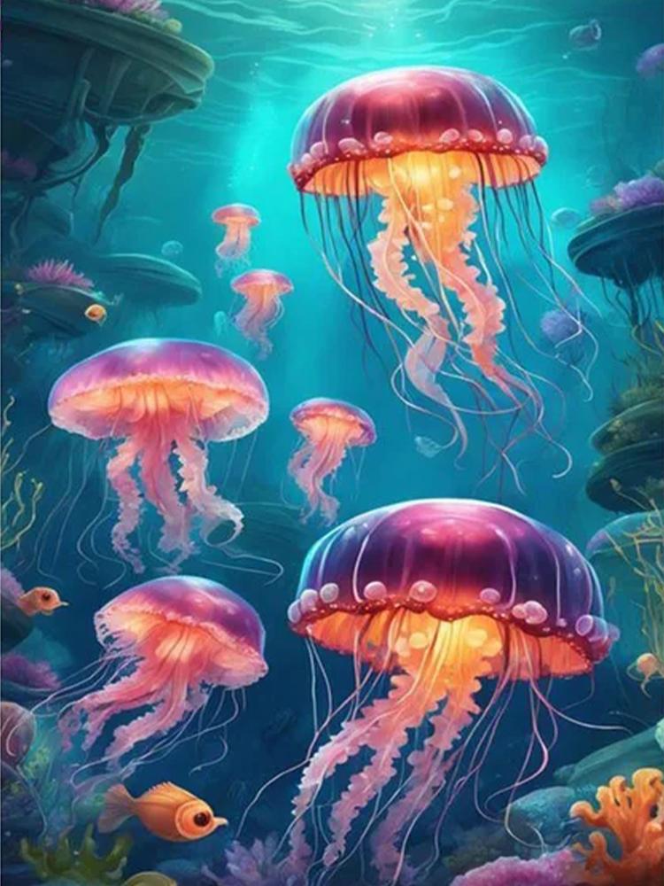 Marine Animal 5DDIY Diamond Painting Colorful Jellyfish Full Diamond Inlaid Diamond Art Cross Embroidery Set Cartoon Decoration