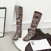 Q/Women's High Heel Boots Sexy Snake Skin Pattern Thick Heel Women's Boots Autumn and Winter New Large Size Boots