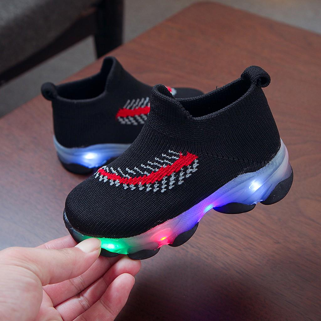 JM Shop Luminous Sneakers Toddler Children Baby Girls Boys Feather Mesh Led Socks Sport Run Casual Shoes