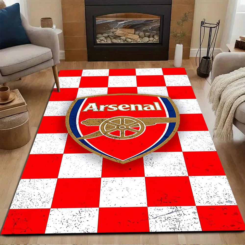 Arsenal Logo on Red Checkered Background Patterned carpet, non slip mat suitable for living room and bedroom sofas