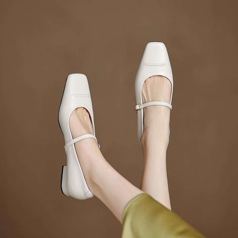 Krazing Pot Cow Skin Spring Summer Size 41 Low Heels Women Square Toe Shallow Pumps