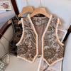 Новый ретро национальный стиль цветочный кардиган жилет женский модный вышитый укороченный жилет винтажный V-образный вырез без рукавов женская верхняя одежда шикарный жилет топы