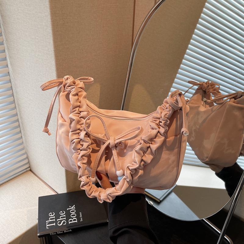 Сумка большой вместимости женская летняя новая нишевая сумка-мессенджер через плечо с бантом, плиссированная сумка-пельмень