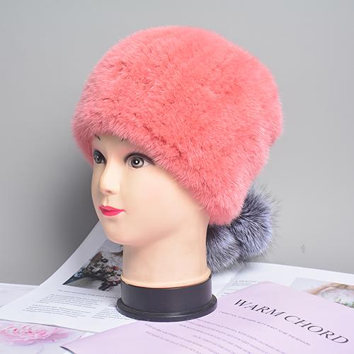 Natural Mink Fur Hat for Women New Winter Warm Hats with Balls Luxury Lady Knitted Stretch Real Mink Fur Christmas Hat