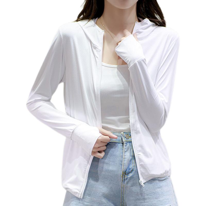 UPF50+ Защита от солнца Куртка женская Ice Silk с капюшоном Пальто для лета Кондиционер Одежда дышащая Однотонная