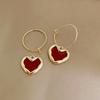 Корейские новые милые бордовые серьги с эмалью и сердечками для женщин и девочек, металлические серьги золотого цвета с любовью, романтические висячие висячие серьги