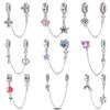 New 925 Silver Color Star Flower Cross Safety Chains Spacer Charms Beads Fit Diy 925 Original Bracelets DIY Birthday Jewelry