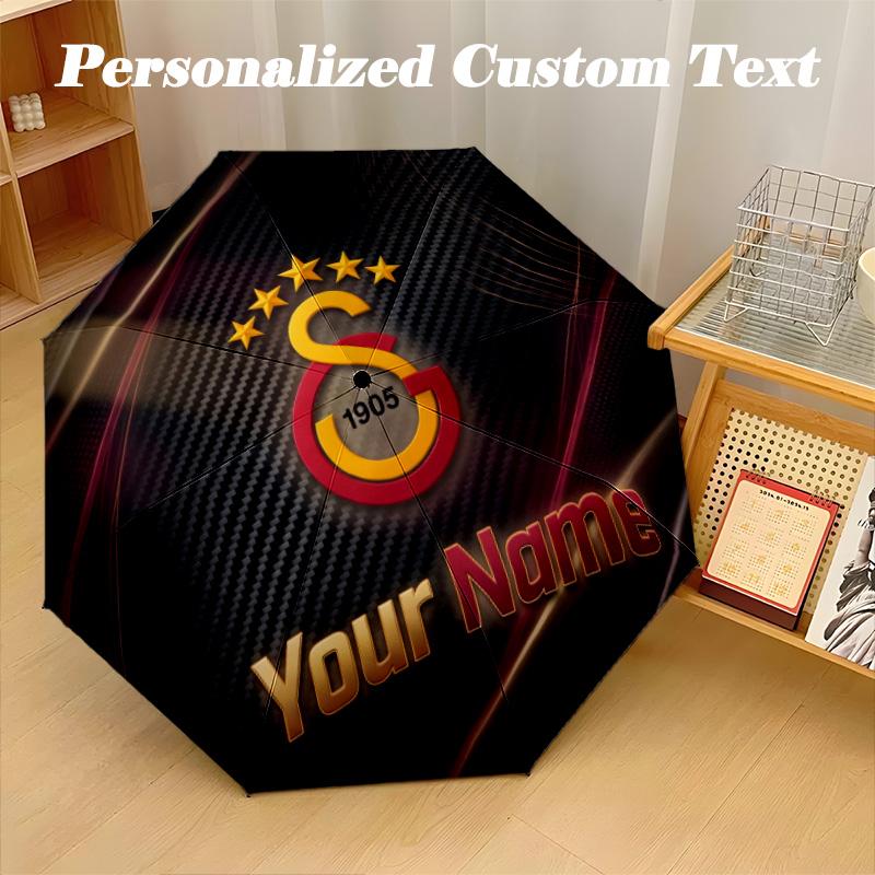 8 Rib Auto Folding Umbrella Galatasaray FC Print Custom Name Text Portable Rain Gear