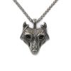 Мужское ожерелье с головой волка викинга, ручная работа, нержавеющая сталь, антикварная подвеска с зелеными глазами, волк Фенрир, готический амулет в виде животного