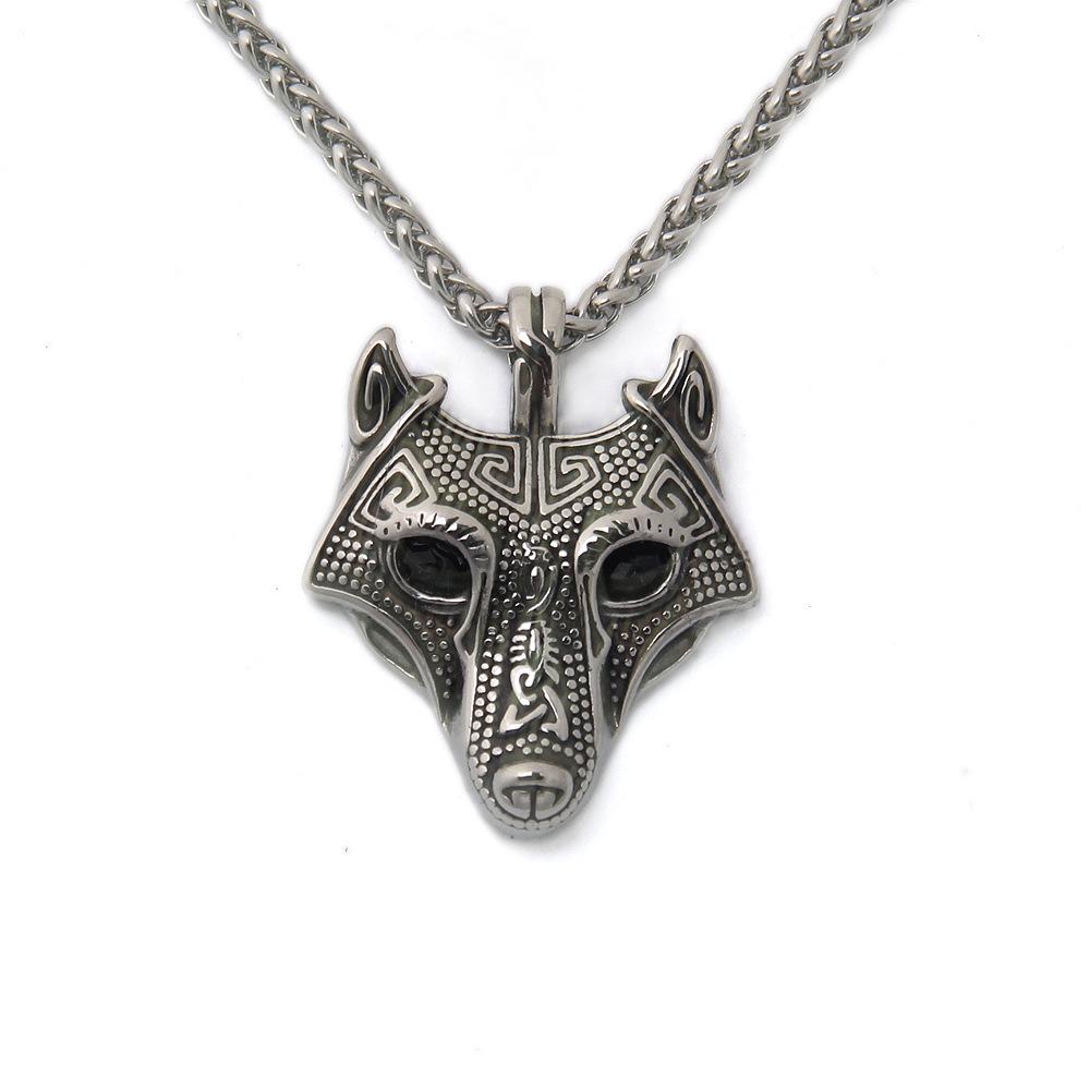 Мужское ожерелье с головой волка викинга, ручная работа, нержавеющая сталь, антикварная подвеска с зелеными глазами, волк Фенрир, готический амулет в виде животного