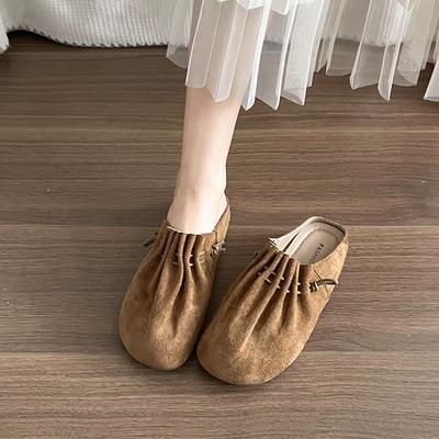 Модные тапочки Повседневная обувь Женская 2025 Лоферы Закрытый носок Пантофли Роскошные Плоские Летние Новые Ретро Шлепанцы Плиссированные тапочки Повседневная обувь Sl