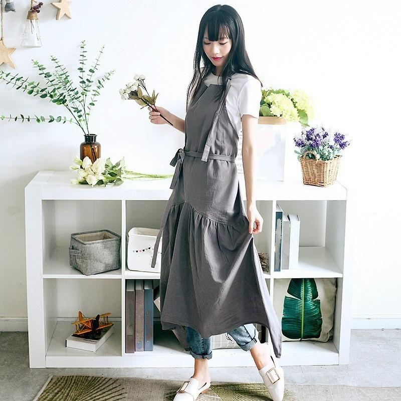 Apron for Women Cotton Linen Men Long BBQ Bib Kitchen Apron Barber Coffee Cooking Restaurant Waitress Apron