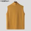INCERUN Men Turtleneck Solid Color Casual Sleeveless Tank Tops