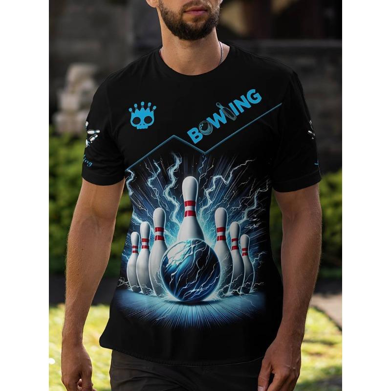 Летний топ с круглым вырезом и 3D-принтом с боулингом, модная повседневная мужская футболка с коротким рукавом