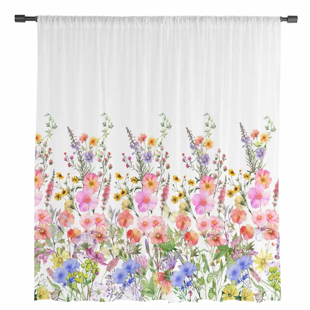 Цветочная акварель ручная роспись прозрачные шторы для гостиной, кухни, оконные шторы, тюлевые занавески для спальни, вуали