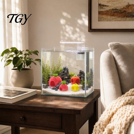 Betta Fish Tank Decor Accessories Fruit Aquarium Hide Cave, Apple Pitaya Hideout, 3D Safe Cave for Small Printed Decorative And Shrimp Stress