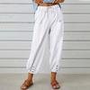 Women's Large Size Cotton and Linen Wide-leg Pants Button Detail Casual Pants