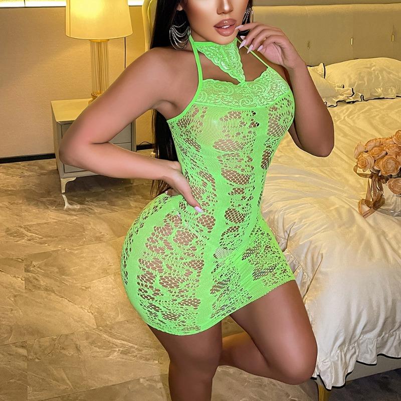 Sexy Underwear Royal Blue Sexy Suspender Neck Mesh Jacket Tight Body Hollow Hip Skirt