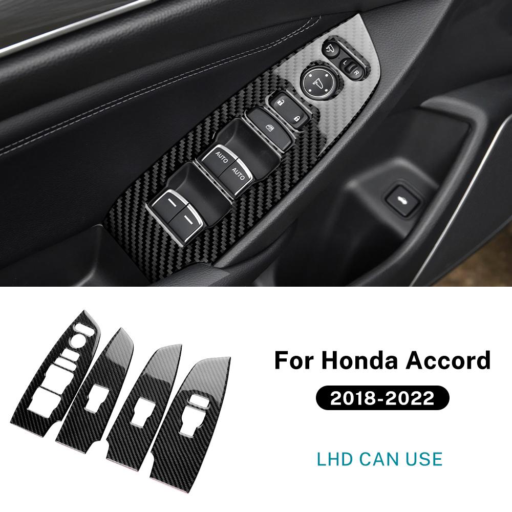 For Honda Accord 2018 2019 2020 2021 2022 Real Soft Carbon Fiber Sticker LHD Car Window Lift Button Panel Interior Accessories