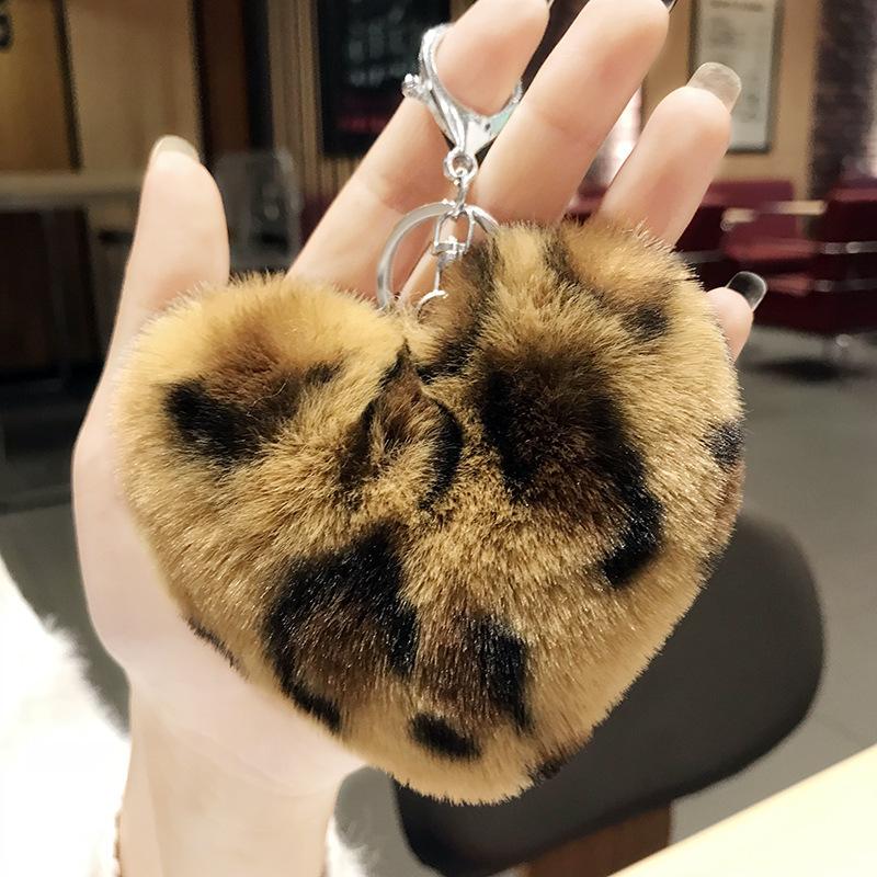 Leopard love plush fur ball car pendant student bags New gifts K2403 Bag Charm