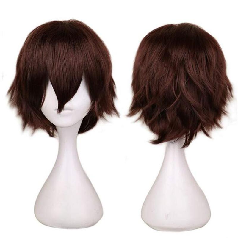 30cm Short Straight Cosplay Wig Anime Tilt Up Compatible Universal Omnipotent Heat Resistant Synthetic Hair Wigs + Wig Cap