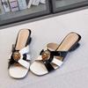 New Summer Mid-heeled, High-heeled and Thick-heeled Sandals for Women, One-shoulder Genuine Leather Slippers A60
