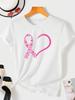 Pink Heart Ribbon Breast Cancer Awareness Graphic Print Women T-Shirt, Crew Neck Short Sleeve, Soft Washable, Casual Everyday Tops For Ladies