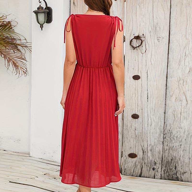 Женское летнее бандажное платье без рукавов с V-образным вырезом, однотонное шифоновое цельное платье