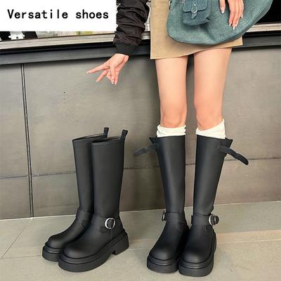 Винтажные зимние женские ботфорты на платформе, модные слипоны, длинные ботильоны, дизайнерские высокие каблуки, женские боты