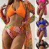 Европейская и американская женская бикини из трех частей с длинными рукавами, верхняя одежда, блузка, купальник