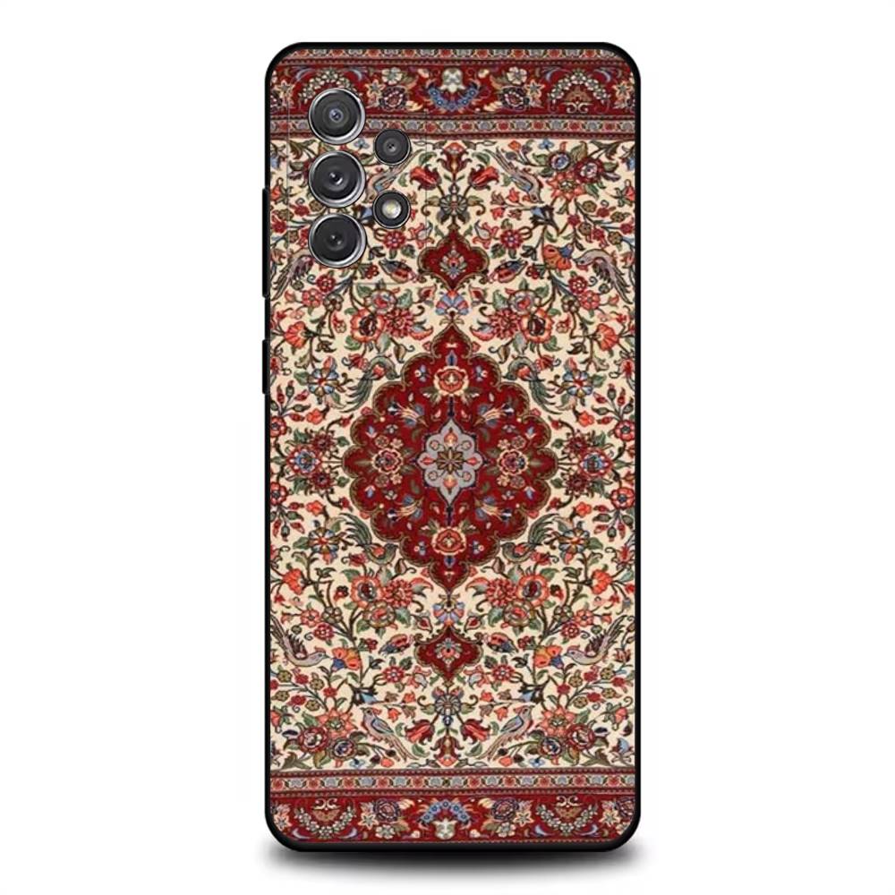 Арабский Персидский Ковер Цветочная Живопись Чехол для Телефона Для Samsung S 25,24,23,22,30,21,10,9,Ultra,Plus,Lite,FE,4,5G Черный Мягкий Чехол