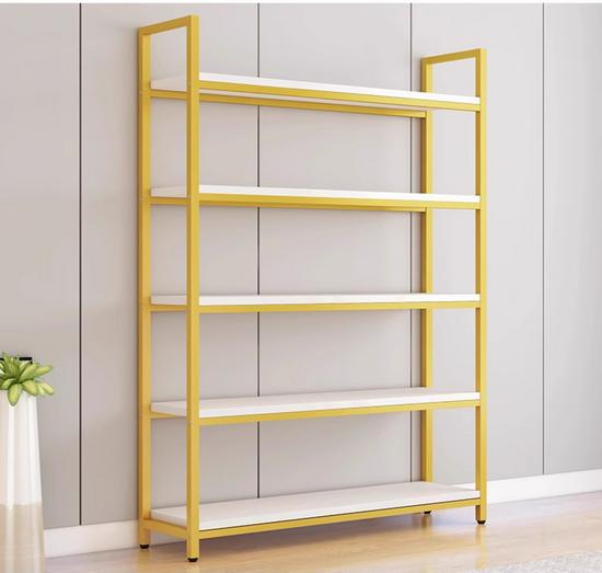 Steel and Wood Multi-Layer Display Rack for Shelving Shoe Bags, Cosmetics, and More in Convenience Stores or Supermarkets.