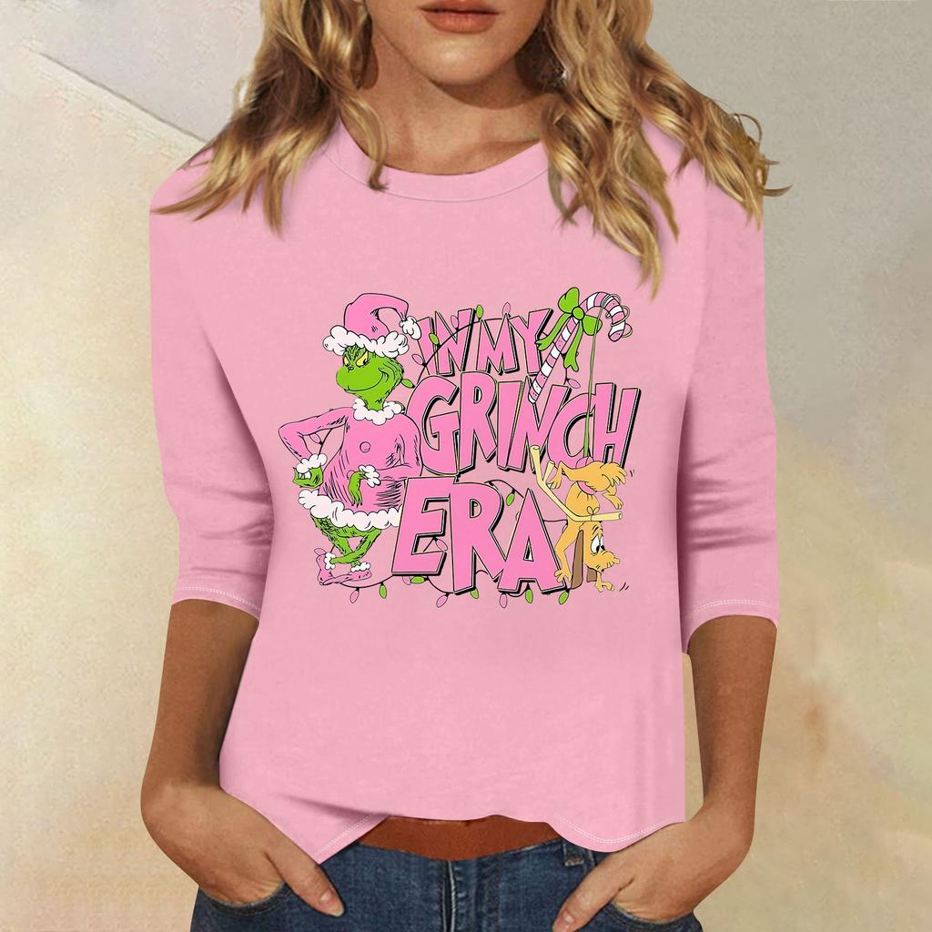 3/4 рукава топы для женщин футболка повседневные рождественские принты топы футболка круглый вырез пуловер блузка