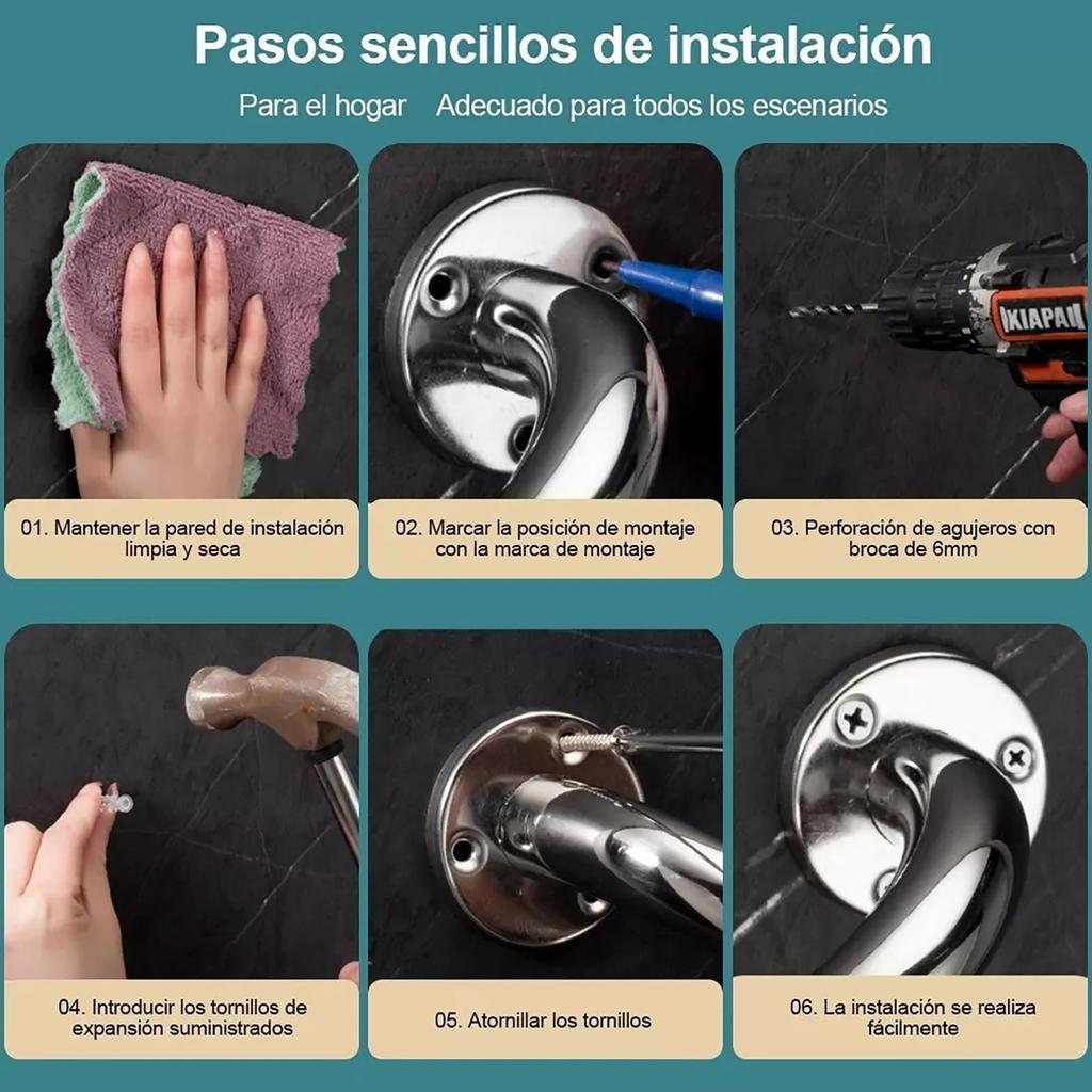 Shower Grab Bar 304 Stainless Steel Silicone Anti Slip Bathtub Handle for Elderly Senior Handicap