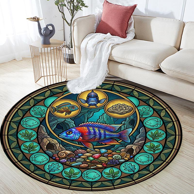 Aquatic Life Mandala Round Area Rug Under Office Chairs Bedroom Living Room Home Decor