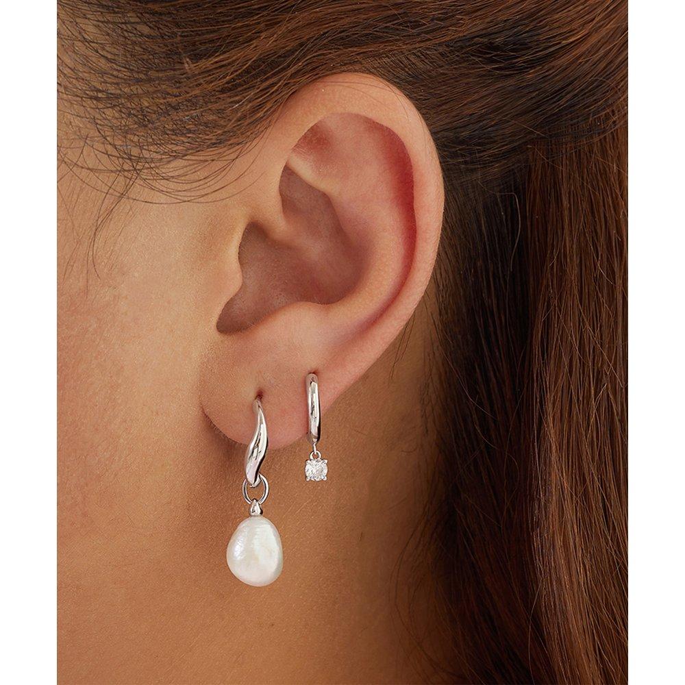 Natural Freshwater Pearl Drop Hoop 925 Silver Earrings e058-05H