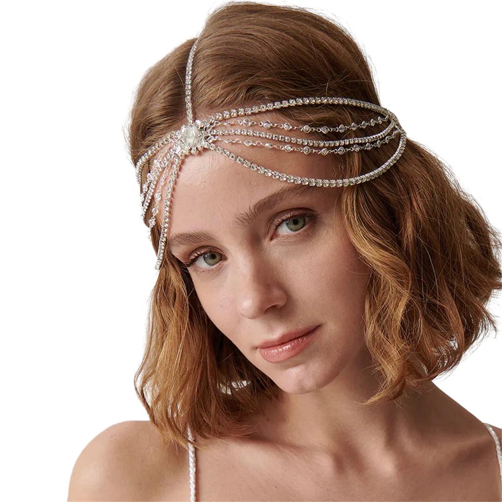 Bridal Wedding Party Headband Bohemian Rhinestone Tiaras Crown Forehead Chain Crystal Forehead Headdress Hair Ornament