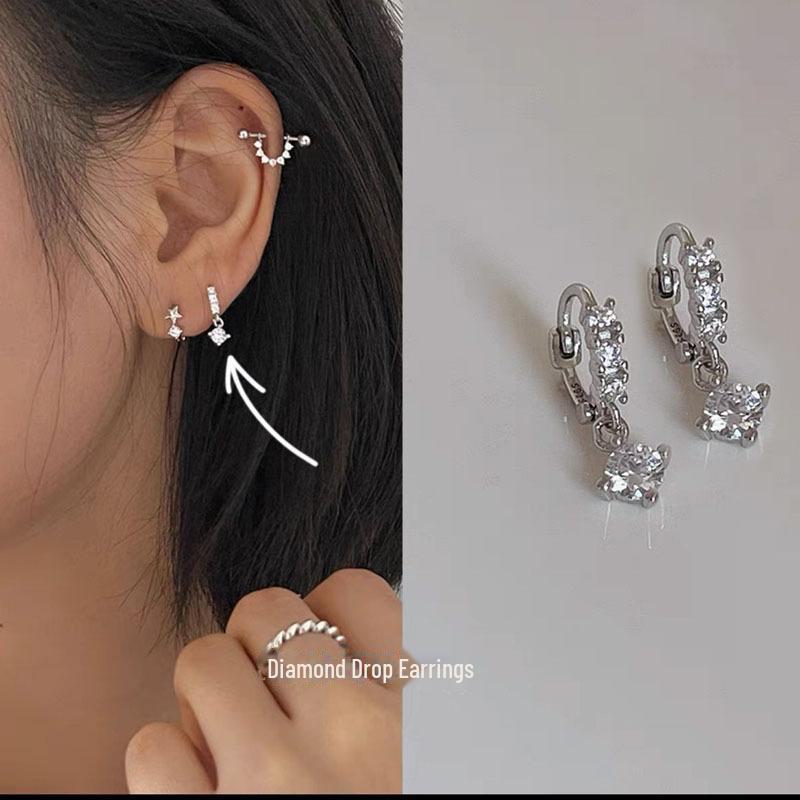 Exquisite Small 925 Silver Diamond Earrings for Women - Korean Style