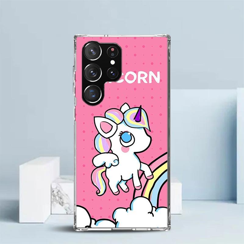 Pink Unicorn Rainbow Phone Case For Samsung Galaxy S24 S25 Edge S26 Ultra S22 S23 Plus S21 + S20 FE Soft TPU Back Cover Galaxy S