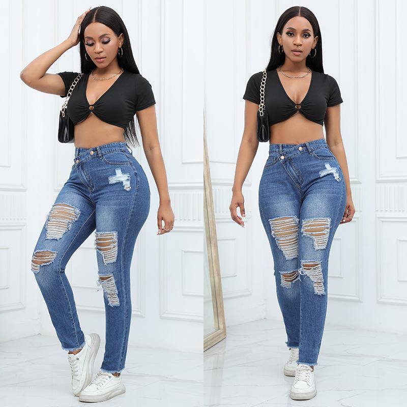 Autumn 2023 Women's European & American Color Block High Waist Flared Jeans