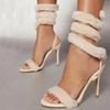Luxury Furry Fur Decoration Serpentine Winding High Heel Sandals for Womens Sexy Open Toe Ankle Strap Modern Wedding Shoe