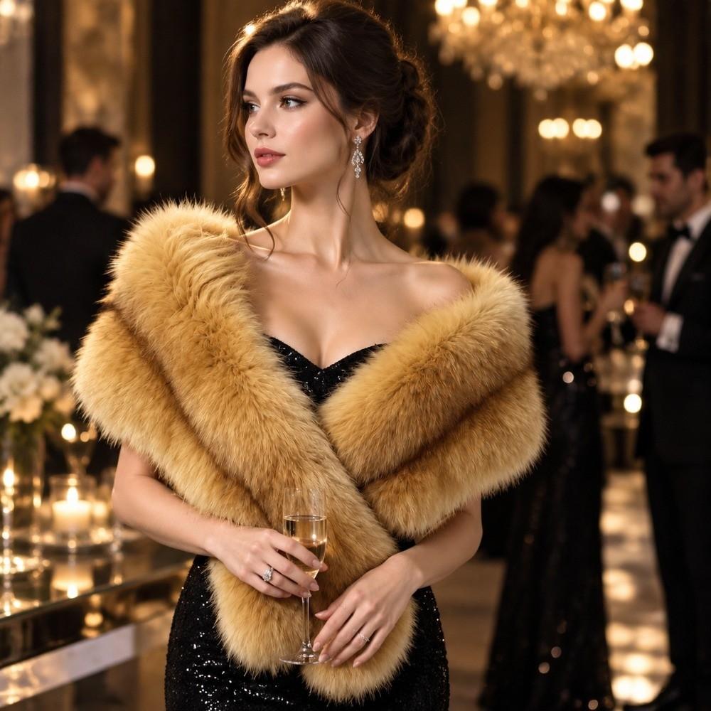 Thick Fluffy Wrap Scarf Imitation Fur Bridal Stole Fashionable Faux Fur Shawl for Women Men