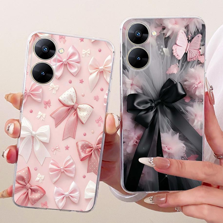 Чехол для Realme V30 RMX3619 Модный Цветочный Бант Мягкий Силиконовый Задний Чехол Для Realme V30T RMX3618 Чехол-Бампер RealmeV30